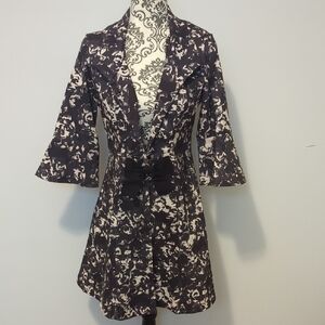 Joseph Ribkoff Black and Cream Floral Bow-Front Blazer